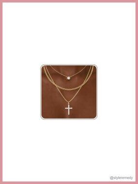 14K Gold Plated Layered Necklace Set 3 Chains Dainty Stackable Pendant